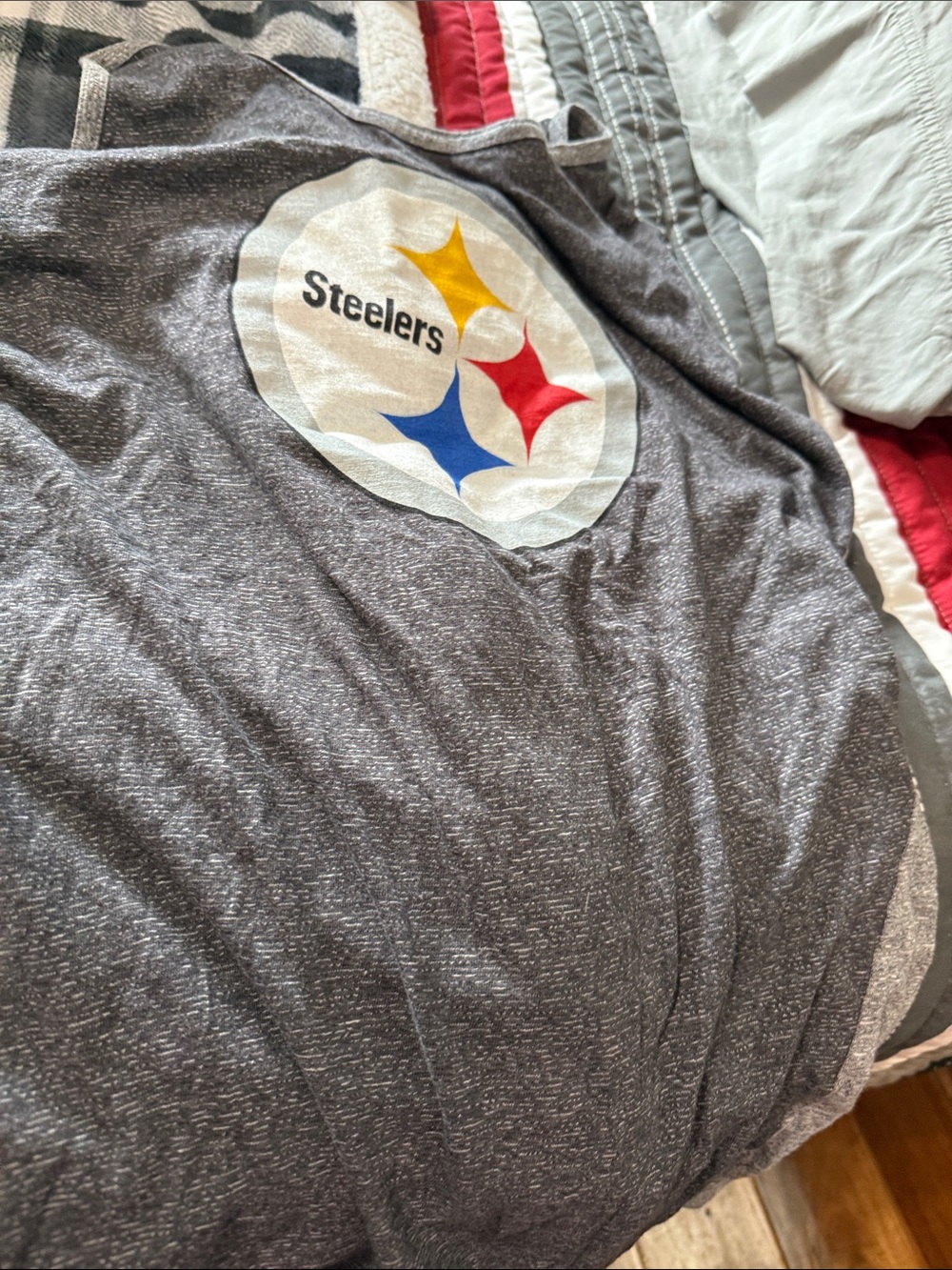 Majestic Gray Steelers Tank Top with Yellow Red Blue Logo